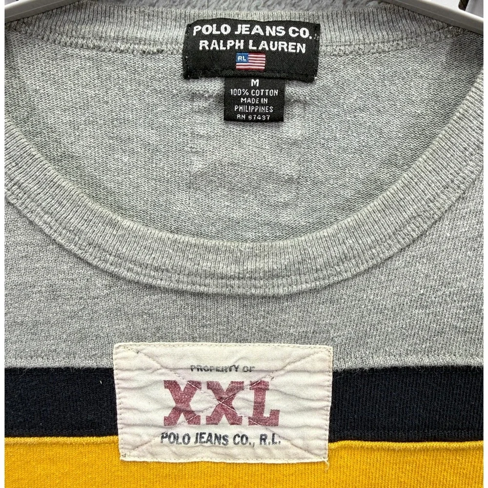 Polo Jeans Co Ralph Lauren Shirt Mens M Yellow Gray Stripe Crew Y2K‎ Streetwear